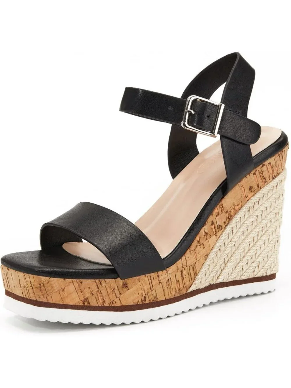 Women's Black Espadrille Wedge Platform Sandal Open Toe Ankle Buckle Strap Shoes